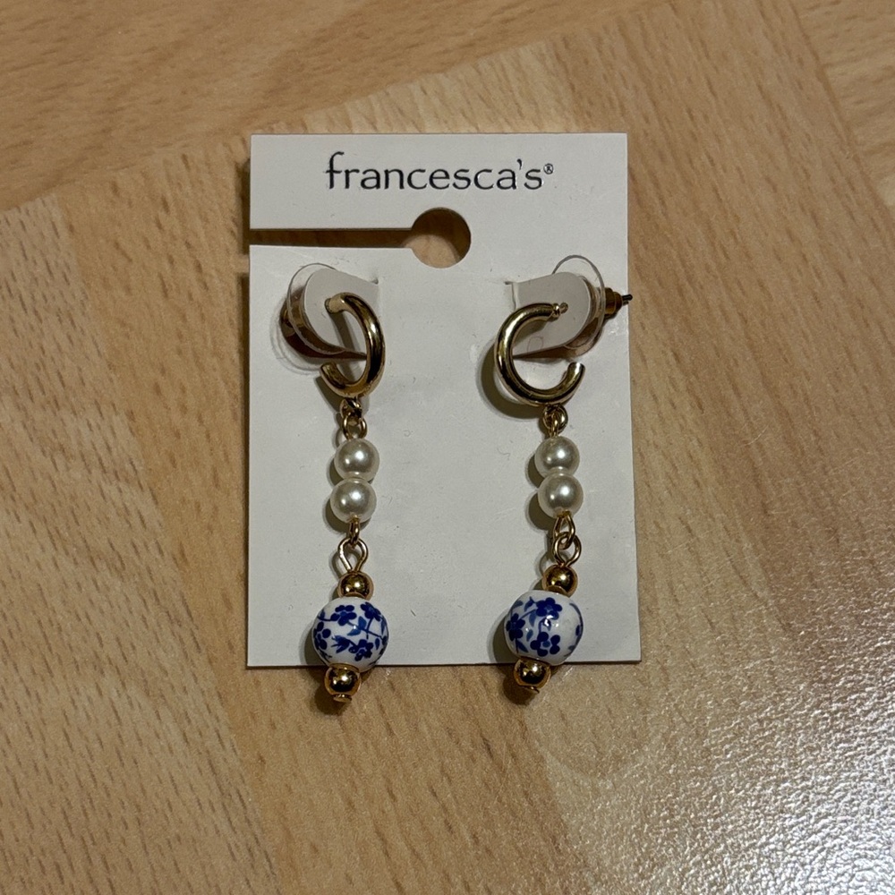 Francesca's Collections Gold and White Dangle Earrings